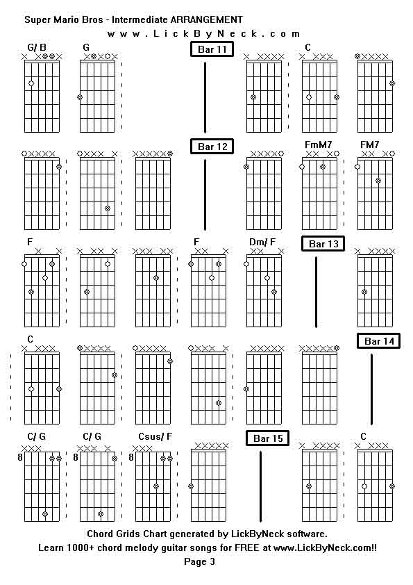 Chord Grids Chart of chord melody fingerstyle guitar song-Super Mario Bros - Intermediate ARRANGEMENT,generated by LickByNeck software.